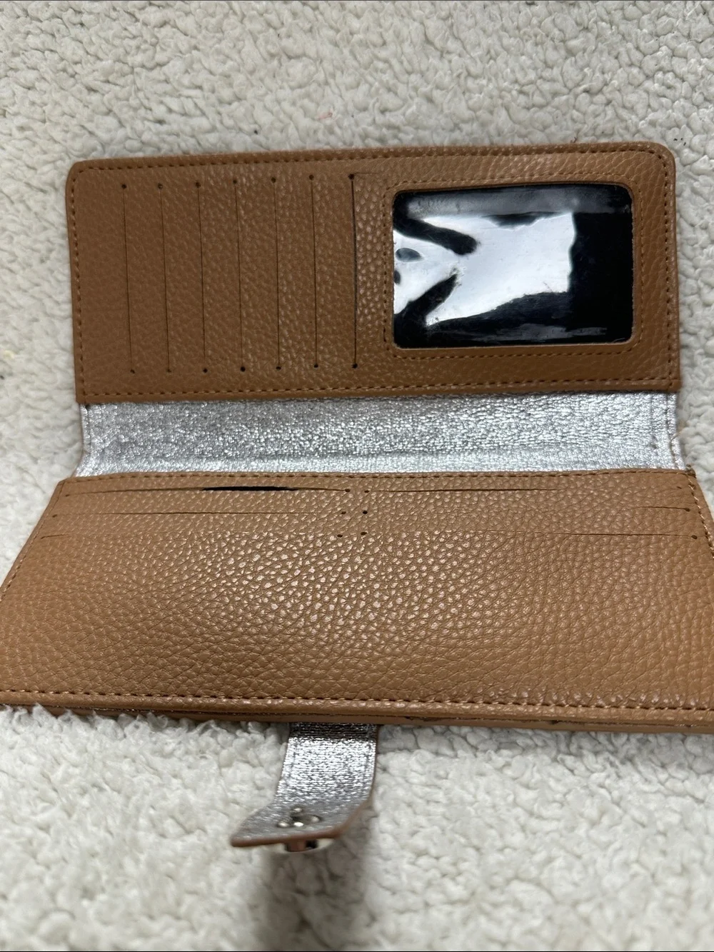 Steve Madden Tan Polyurethane Wallet, Gold Accents, Card Slots, Zipper Pocket